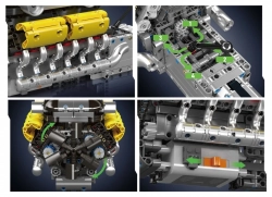 Automobilový 16válcový motor BUG W16 s převodovkou Mould King 10202 - MKing Engine