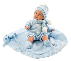 Llorens 38937 JOEL – realistische Babypuppe mit Geräuschen und weichem Stoffkörper – 38 cm