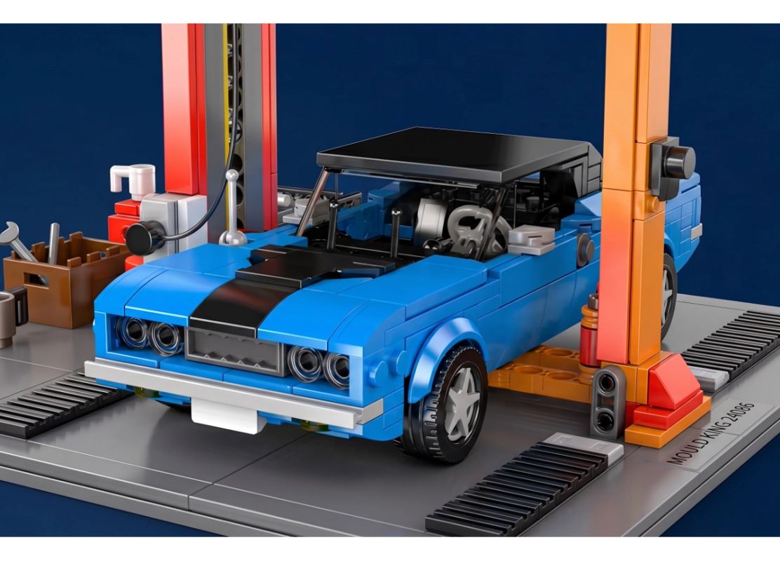 Autowerkstatt mit einem Dodge Challenger - Mould King 24086 - Mini World