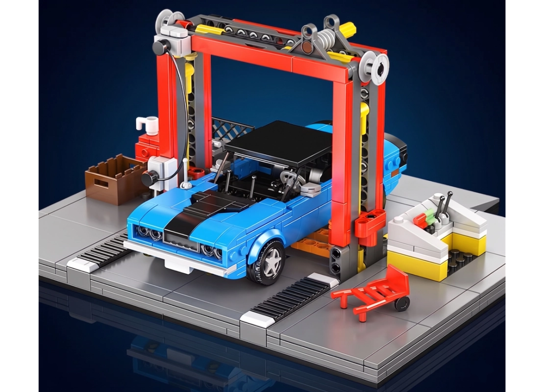 Autowerkstatt mit einem Dodge Challenger - Mould King 24086 - Mini World
