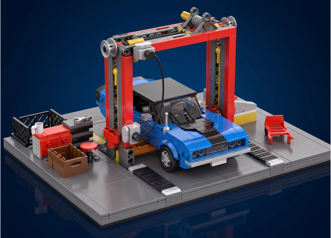 Autowerkstatt mit einem Dodge Challenger - Mould King 24086 - Mini World