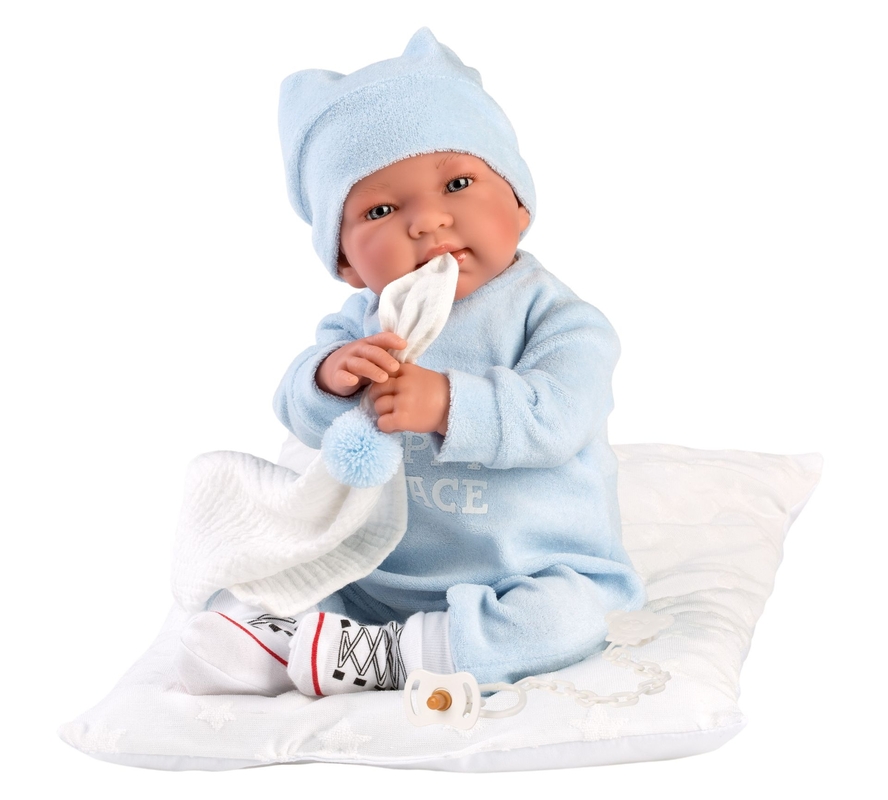 Llorens 84453 NEW BORN - realistická panenka miminko se zvuky a měkkým látkovým tělem - 44 cm