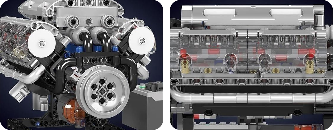 Detail hnacieho elektromotora a batériového boxu Mould King 10188